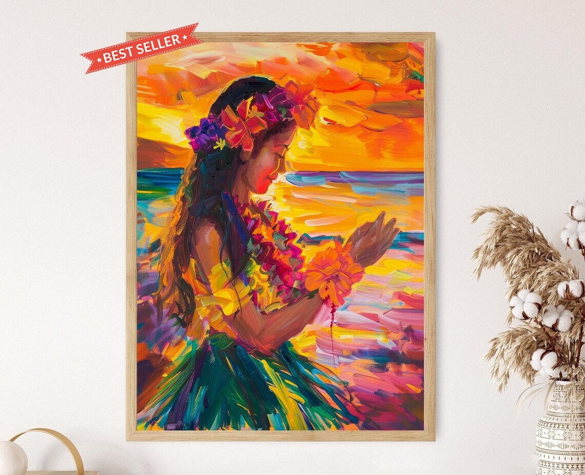 Hawaiian Hula Dancer Art Print, Tropical Decor