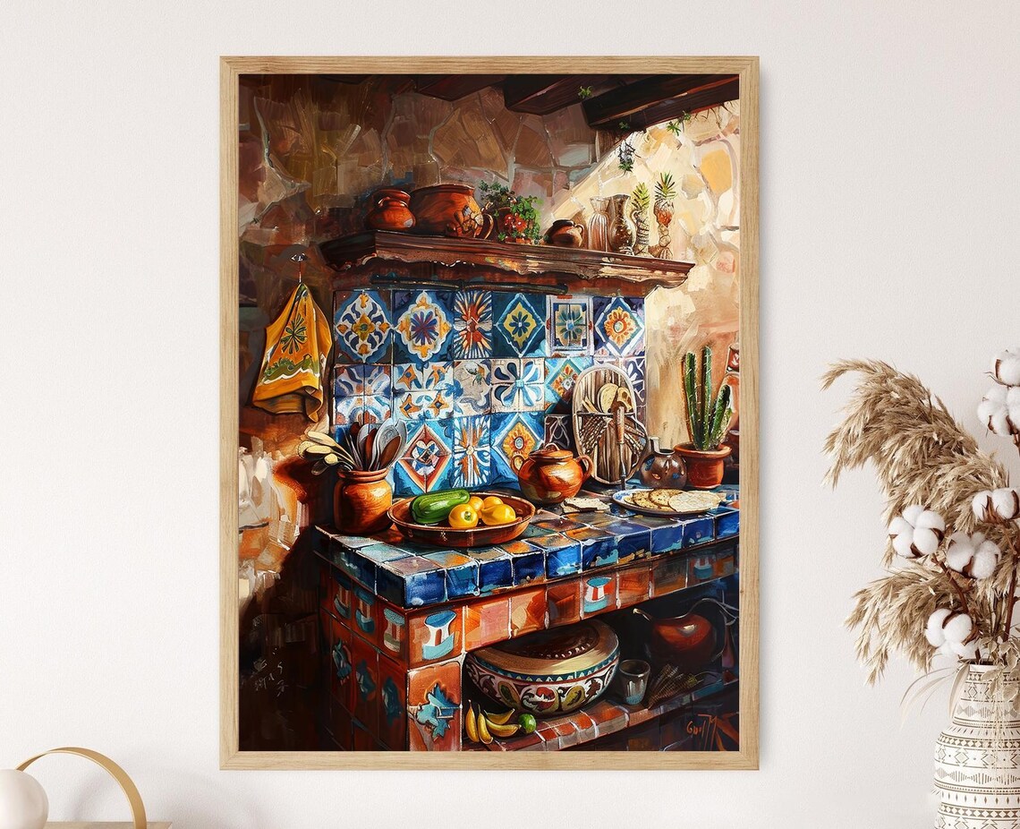 Mexican Kitchen With Clay Pots, Restaurant Decor Art Print