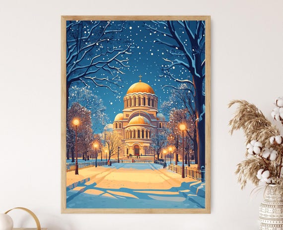 Sofia Winter Cathedral Art Print Snowy Bulgaria Decor Alexander Nevsky Wall Art