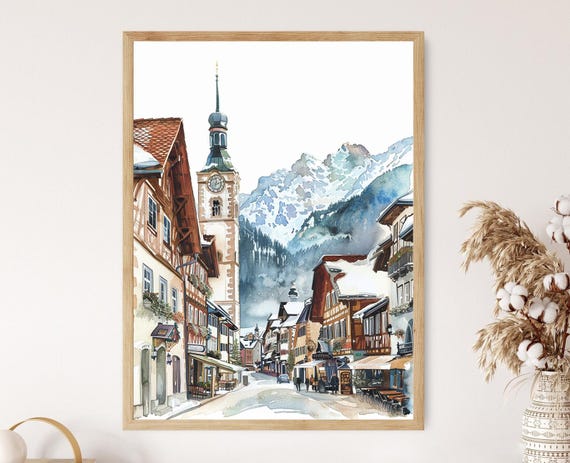 Garmisch Partenkirchen Illustration, Ski Resort Poster