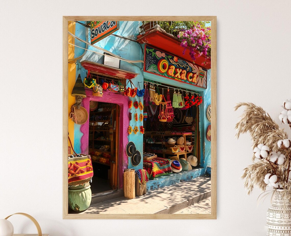 Sunny Oaxaca Mexico Colorful Souvenir Shop Street Facade Poster