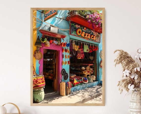 Sunny Oaxaca Mexico Colorful Souvenir Shop Street Facade Poster