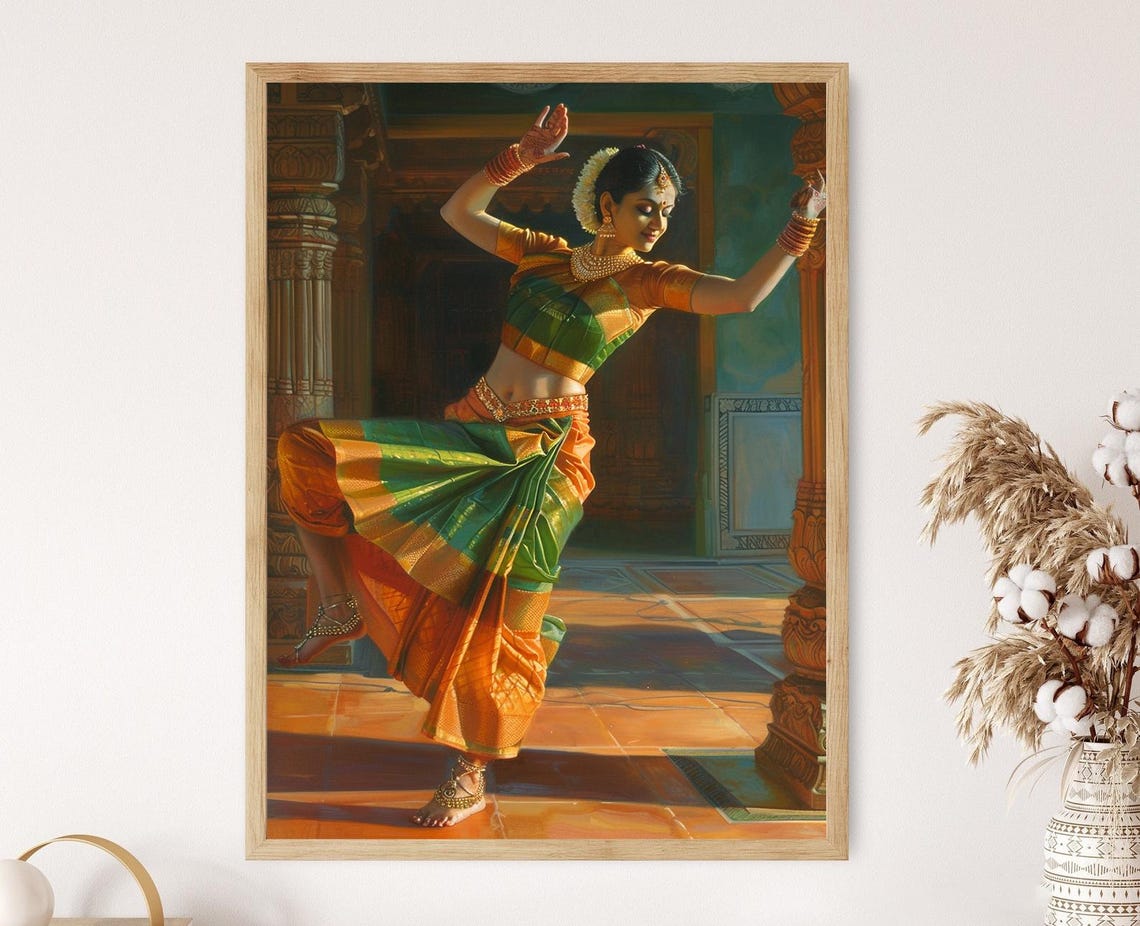 Bharatanatyam Dance Fine Art Print Colorful Traditional Indian Art Home Decor Gift