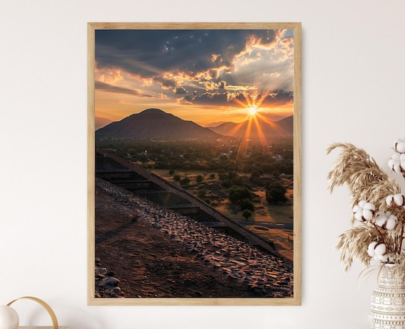 Pyramid Of The Sun At Teotihuacan Golden Sunset Landscape Poster