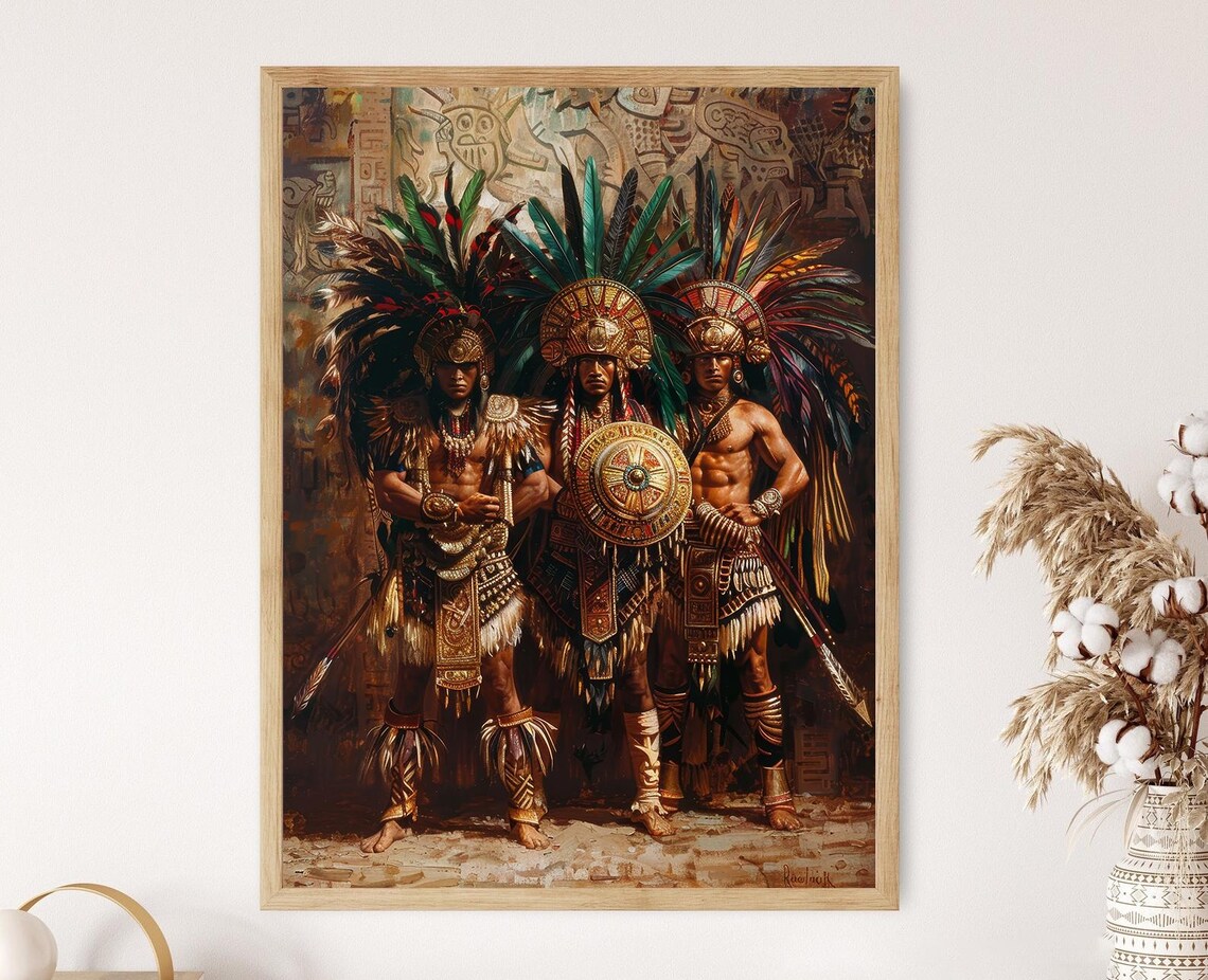 Aztec Warriors Art Print, Tribal Warrior Study
