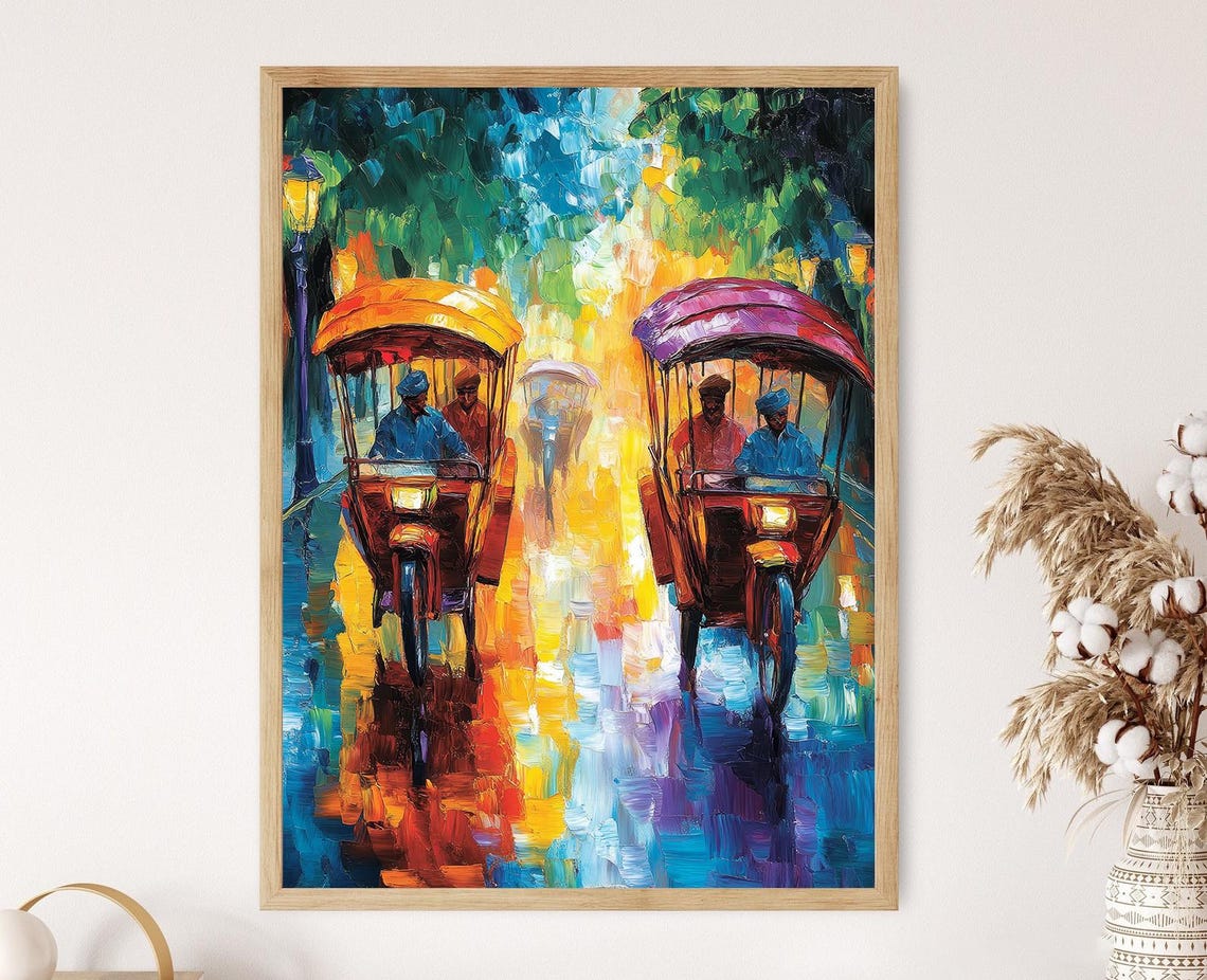 Indian Rickshaws Colorful Giclee Print