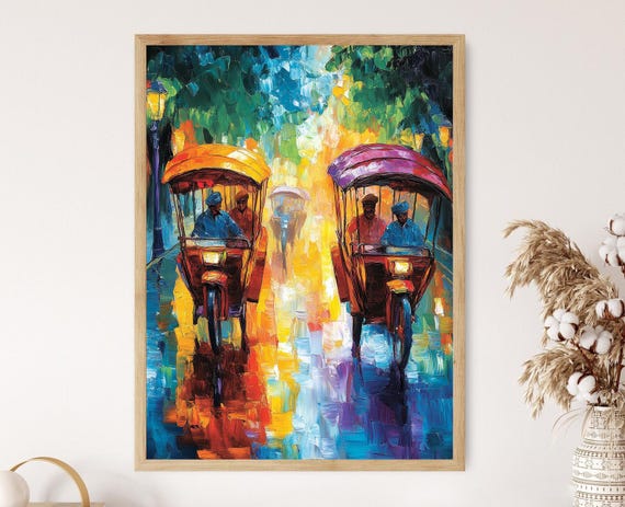 Indian Rickshaws Colorful Giclee Print