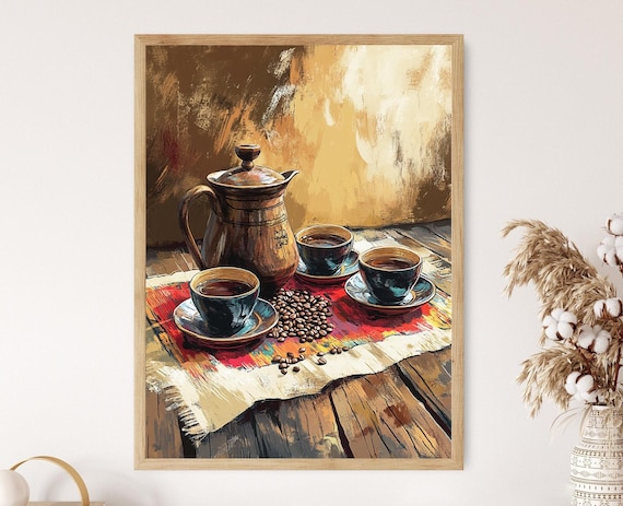 Ethiopian Coffee Ceremony Art Print Traditional Jebena Pot