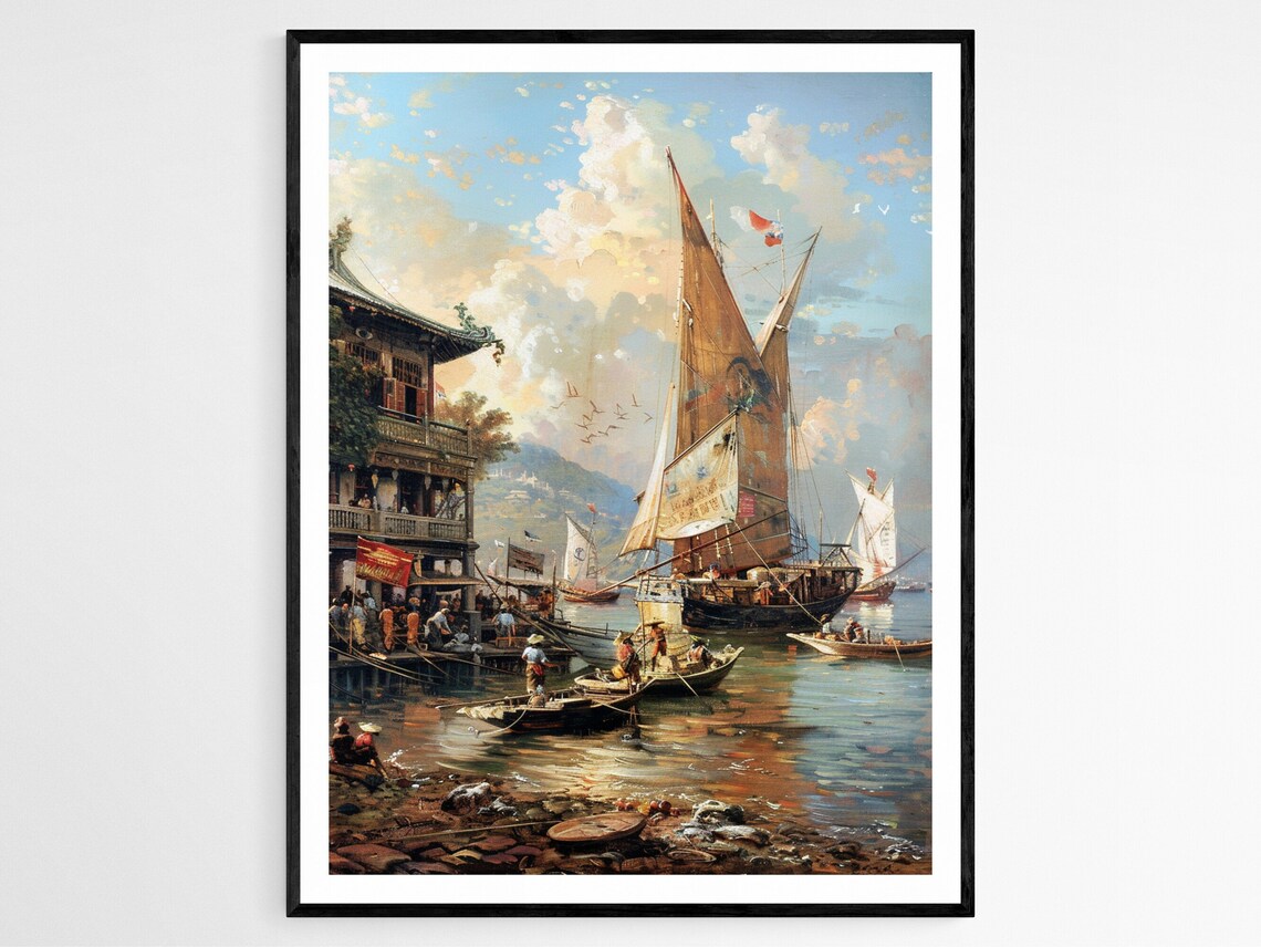 Phinisi Schooner, Makassar Harbor Scene Art Print