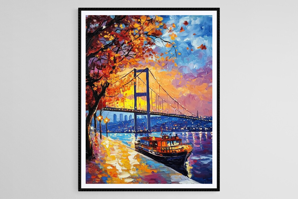 Bosphorus Bridge Sunset, Istanbul Oil-Painting Art Print