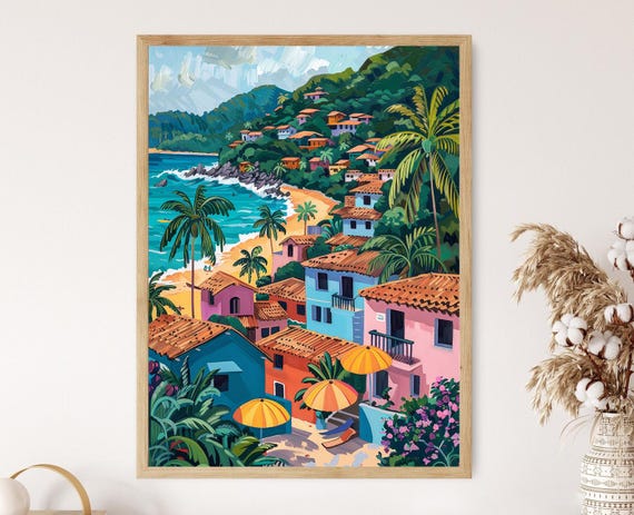 Sayulita Art Print Charming Coastal Village Art Print Surf Culture And Beach Umbrellas
