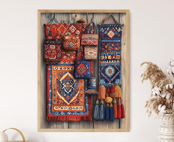 Afghan Textile Art Print Handwoven Kilim And Tribal Embroidery Traditional Cultural Decor