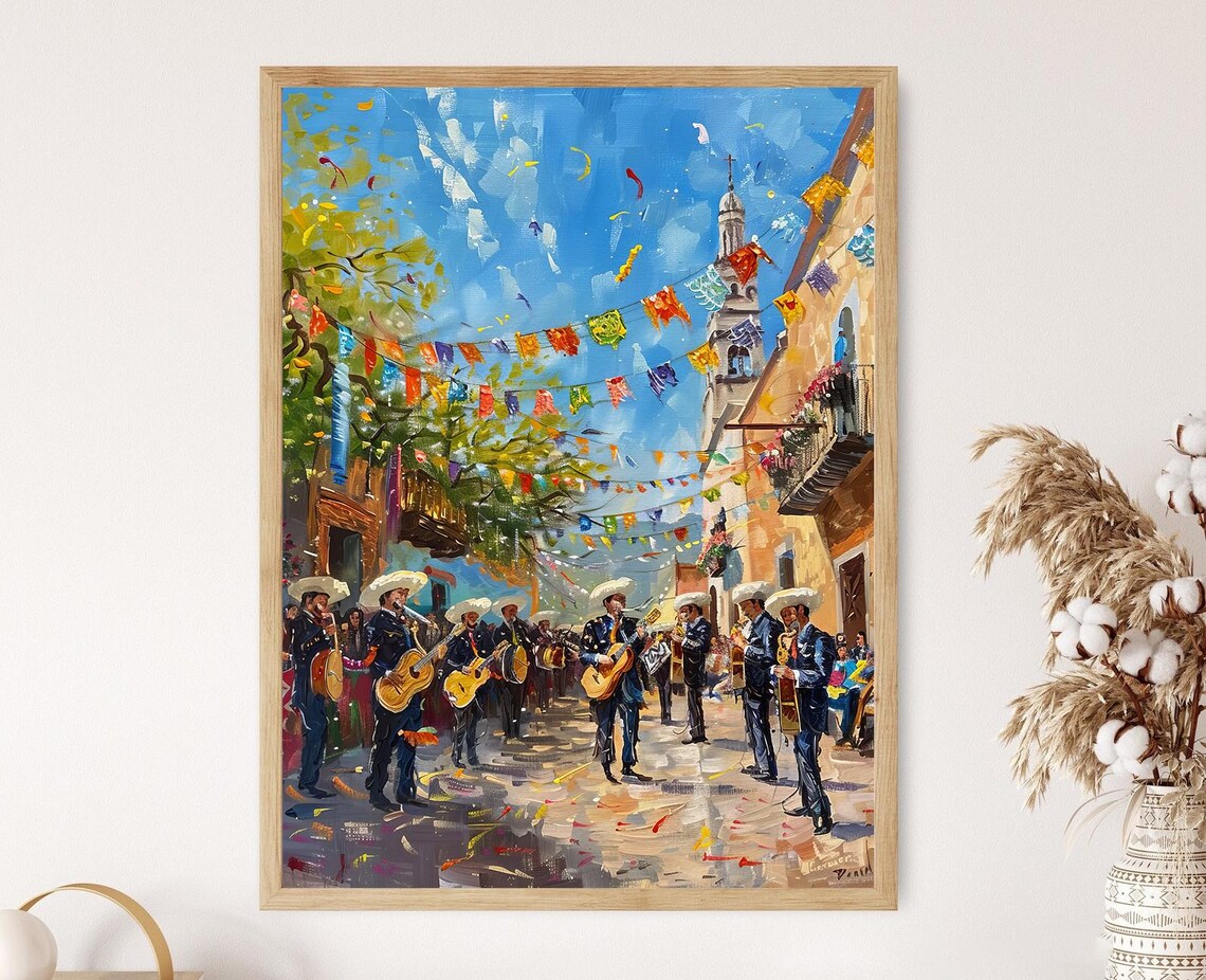 Festive Mariachi Band Art Print, Music Room Decor