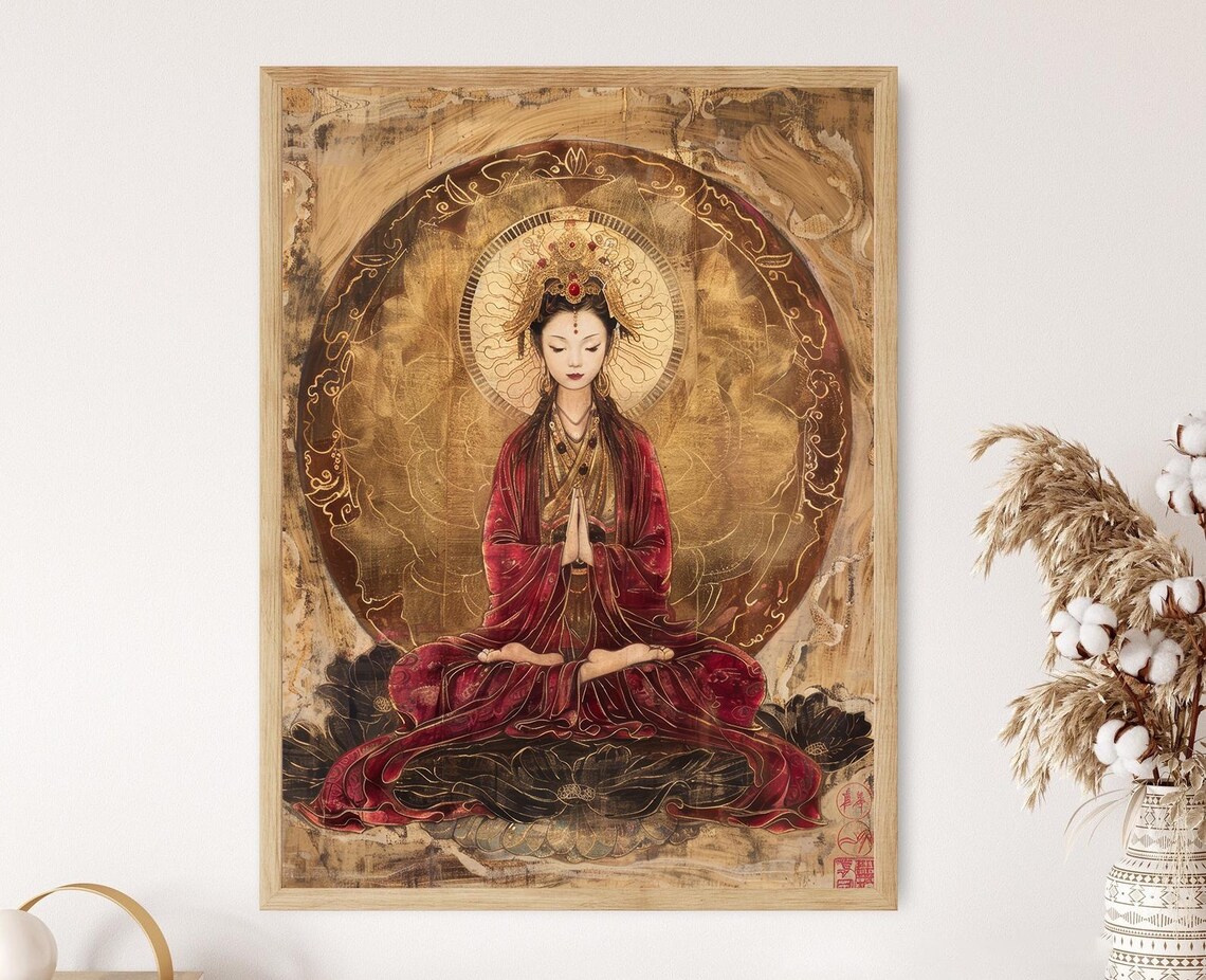 Blessed Guanyin Illustration, Zen Wall Art Print