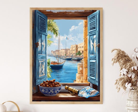 Port Said Window Illustration Egyptian Nautical Motifs Suez Canal View