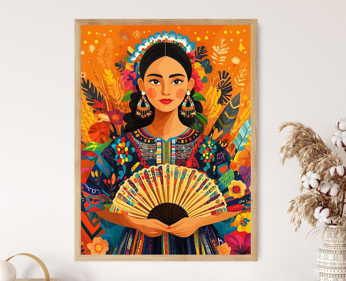 Guatemalan Woman Illustration, Mayan Textile Art