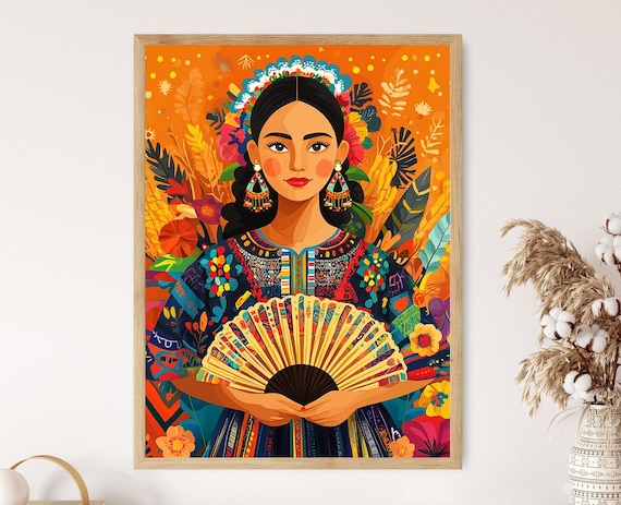 Guatemalan Woman Illustration, Mayan Textile Art
