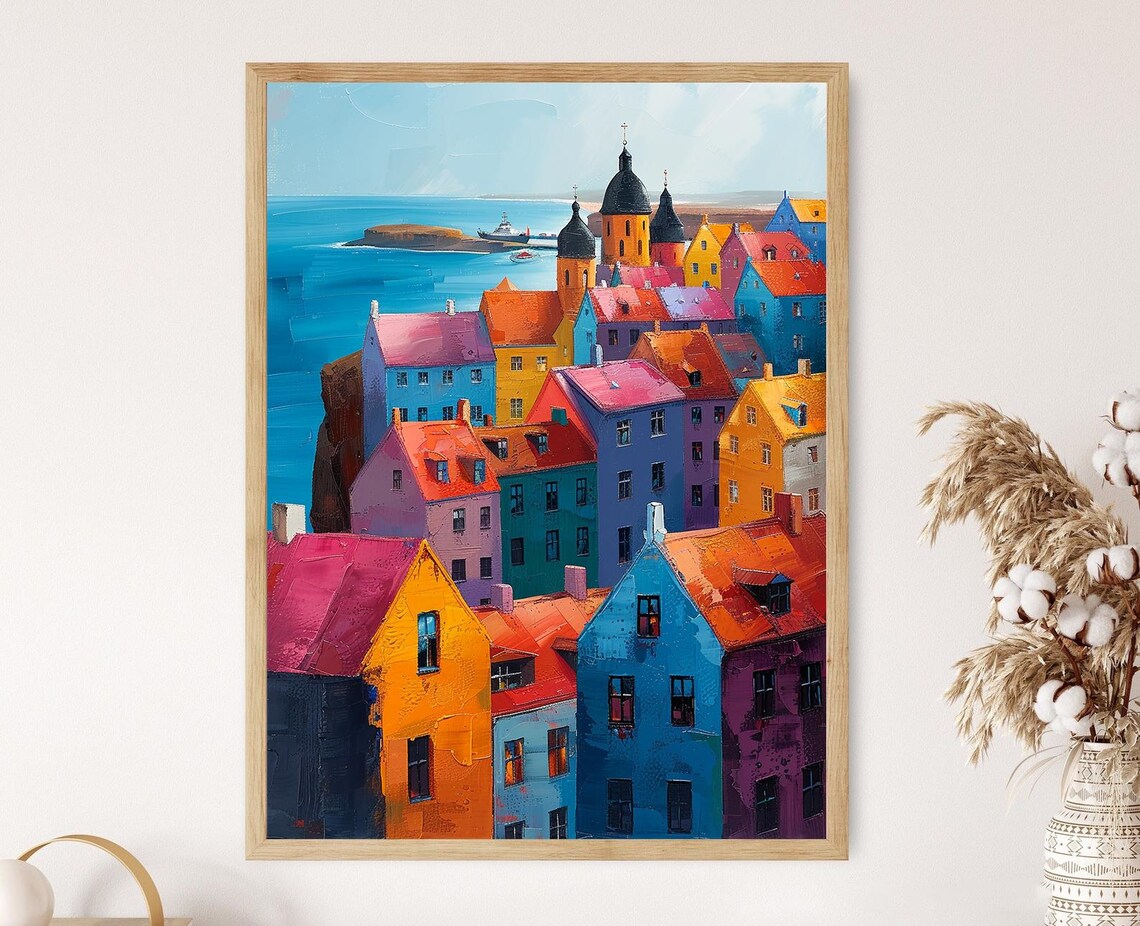Reykjavik Colorful Harbor Houses Church Iceland Cityscape Poster