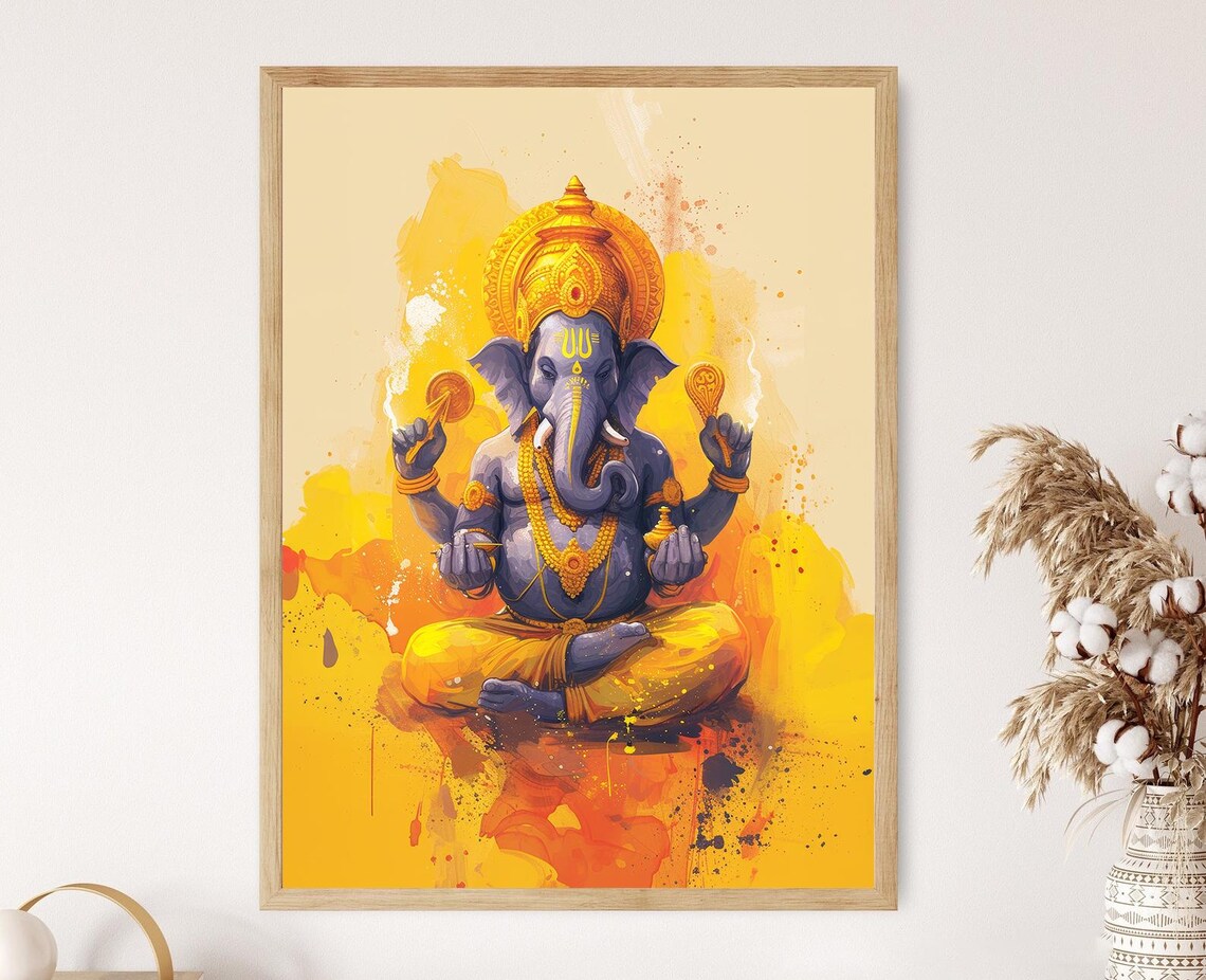 Lord Ganesha Vibrant Handcrafted Wall Art Print