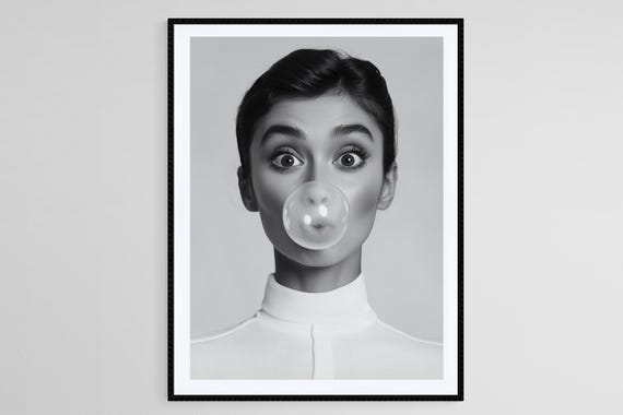 Audrey Hepburn Bubble Gum Poster Vintage Glam Pop Art Classic Movie Star Wall Print