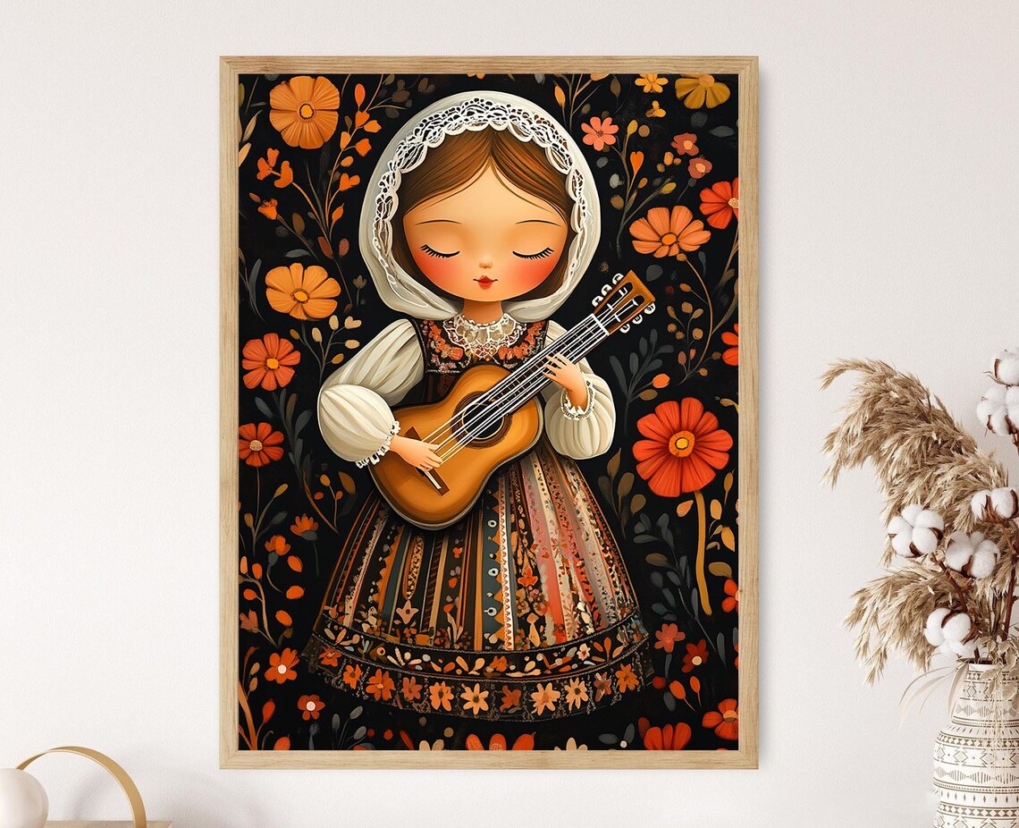 Lithuanian Girl Playing Ukulele, Music Decor