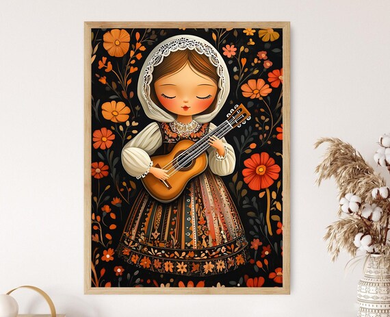 Lithuanian Girl Playing Ukulele, Music Decor