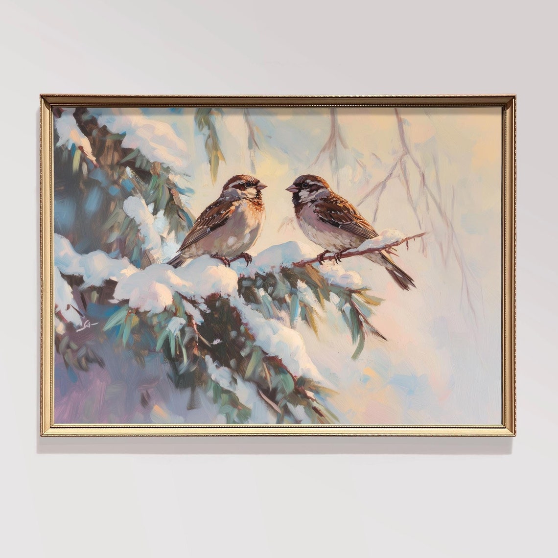 Vintage Christmas Wall Art Winter Bird Christmas Oil Painting Winter Art Christmas Decor Nature Wall Art Holiday Winter Print