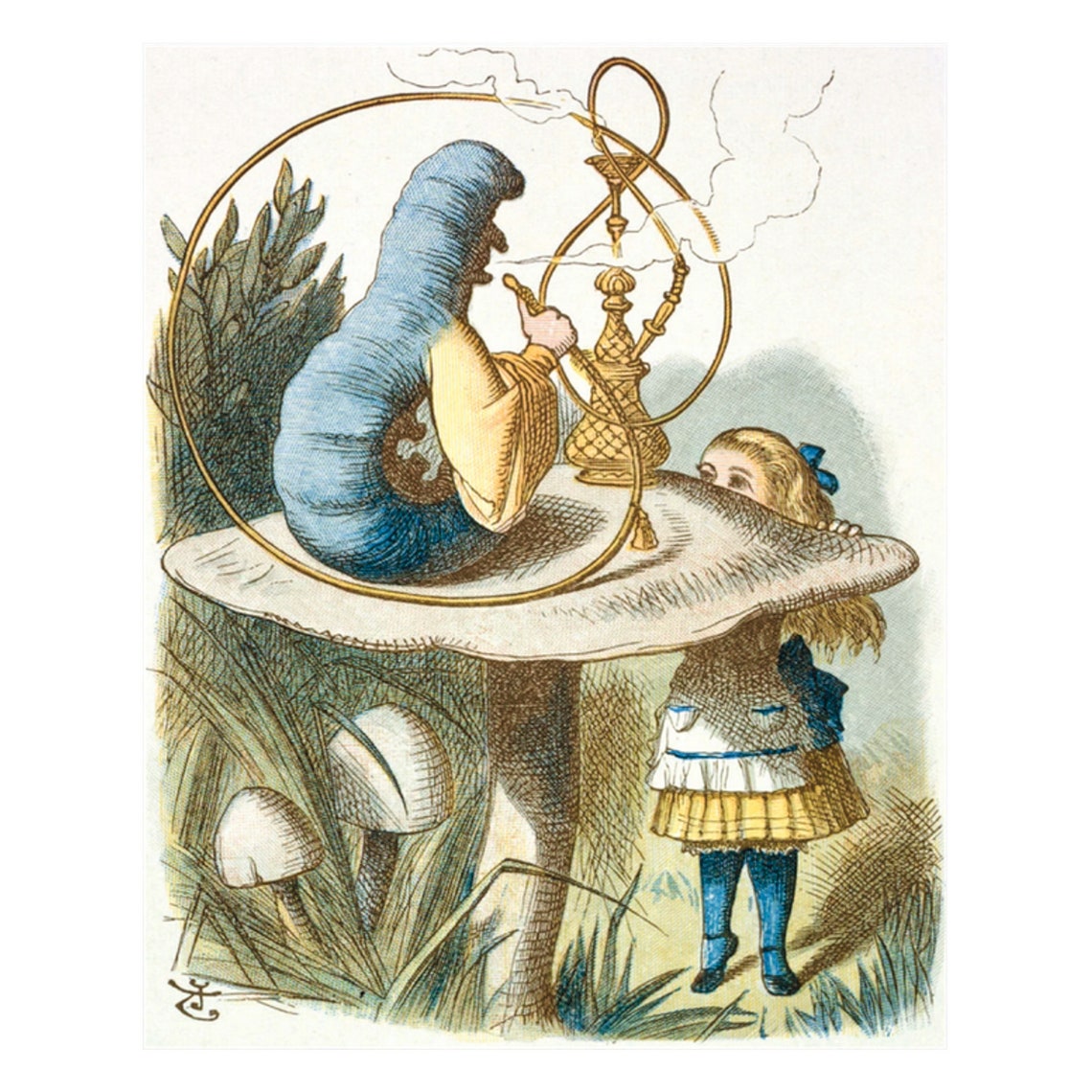 Alice In Wonderland Caterpillar Mushroom Tenniel Illustration Poster - Image 4