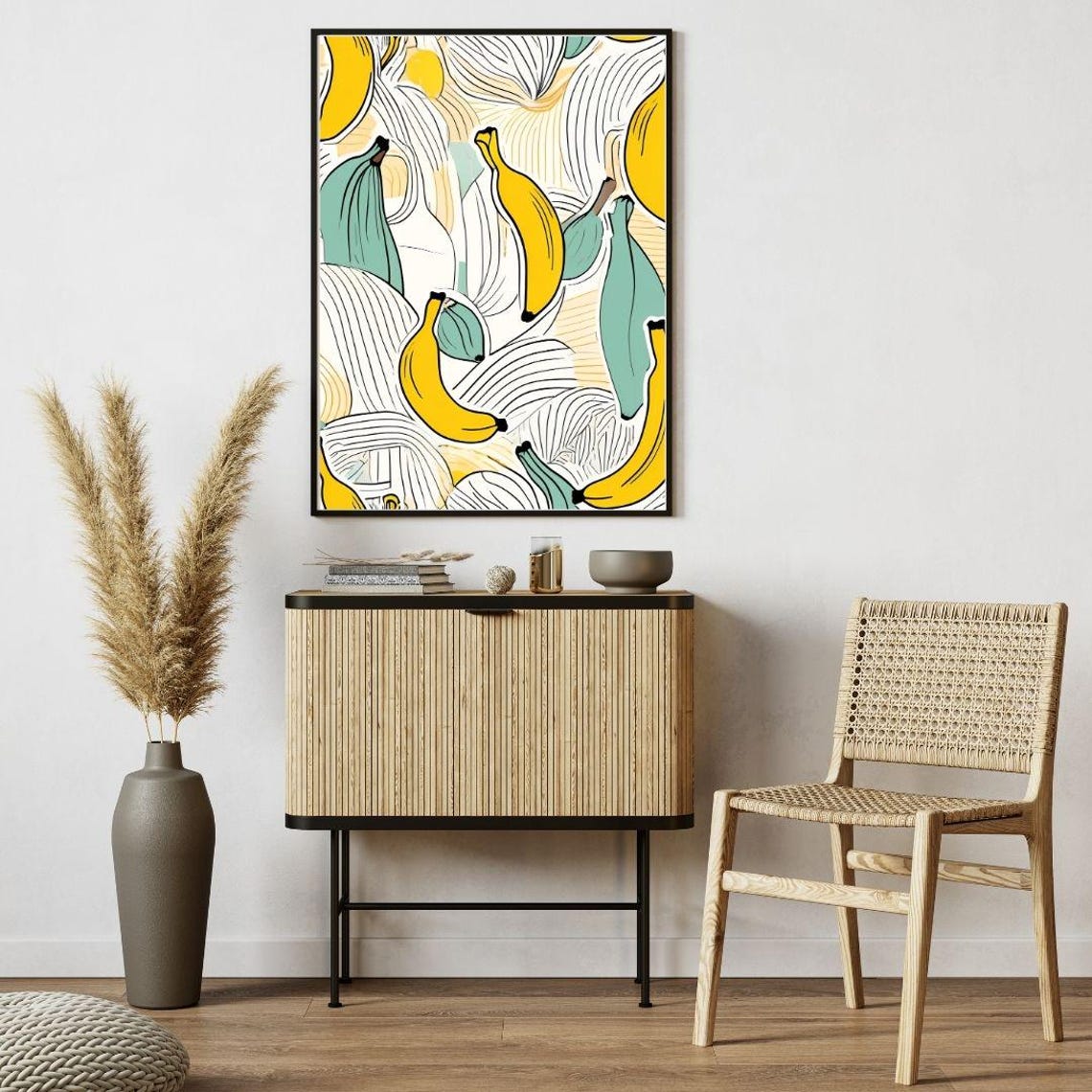 Banana Line Art Illustration Yellow Fruit Pattern Minimalist Wall Art - Image 2