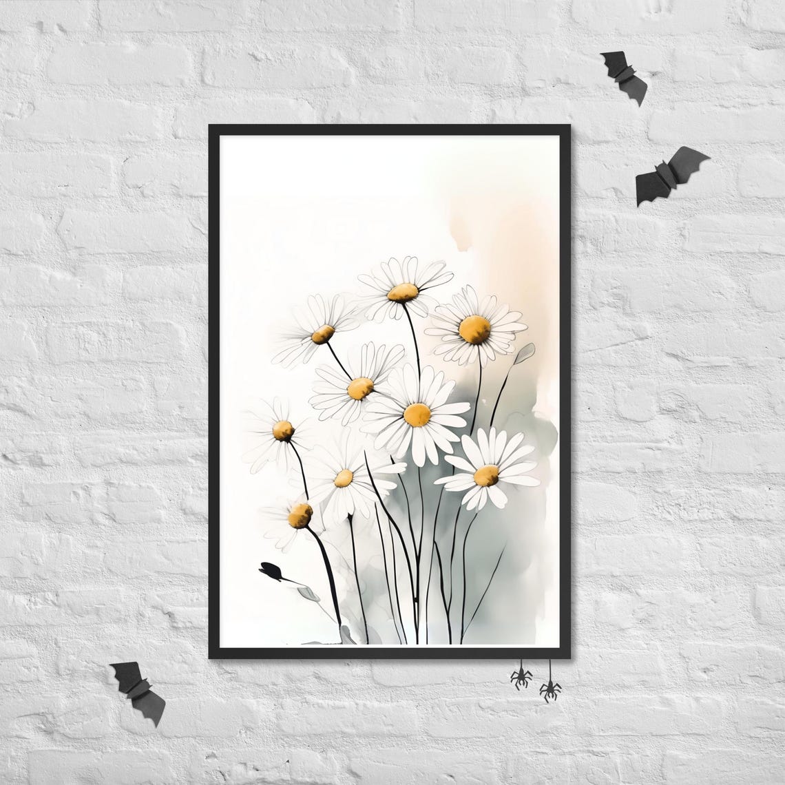 White Daisy Line Drawing Minimalist Botanical Floral Wall Art - Image 3
