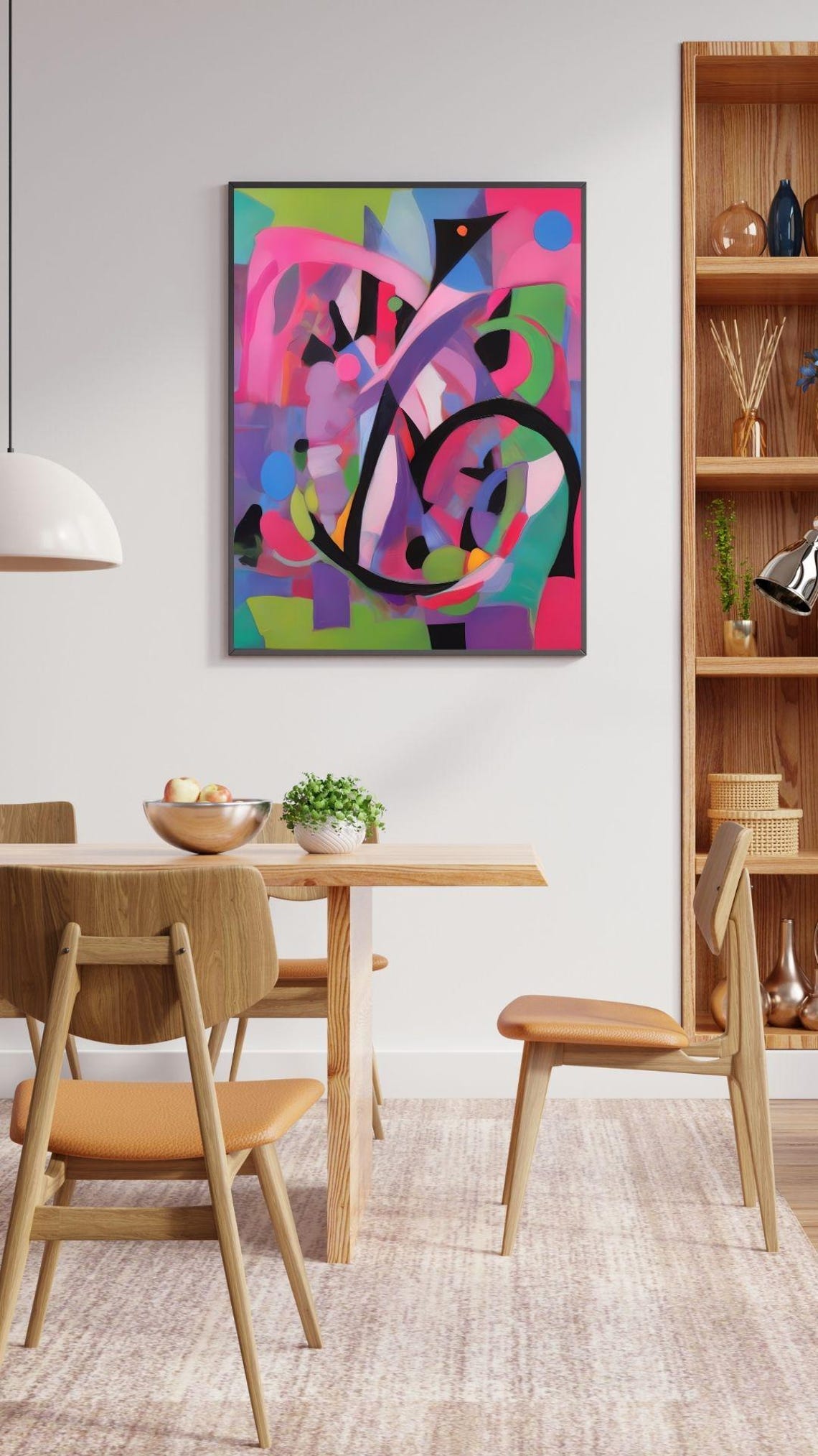 Abstract Dynamic Black Curve Shapes Pink Purple Green Modern Art Print - Image 4