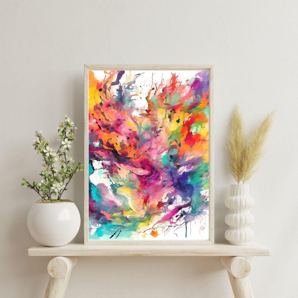 Colorful Abstract Ink Splash Magenta Orange Teal Modern Art Print