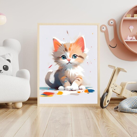 Cute Orange Kitten Big Blue Eyes Sweet Toddler Nursery Wall Art