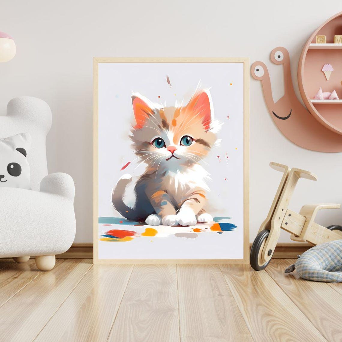Cute Orange Kitten Big Blue Eyes Sweet Toddler Nursery Wall Art