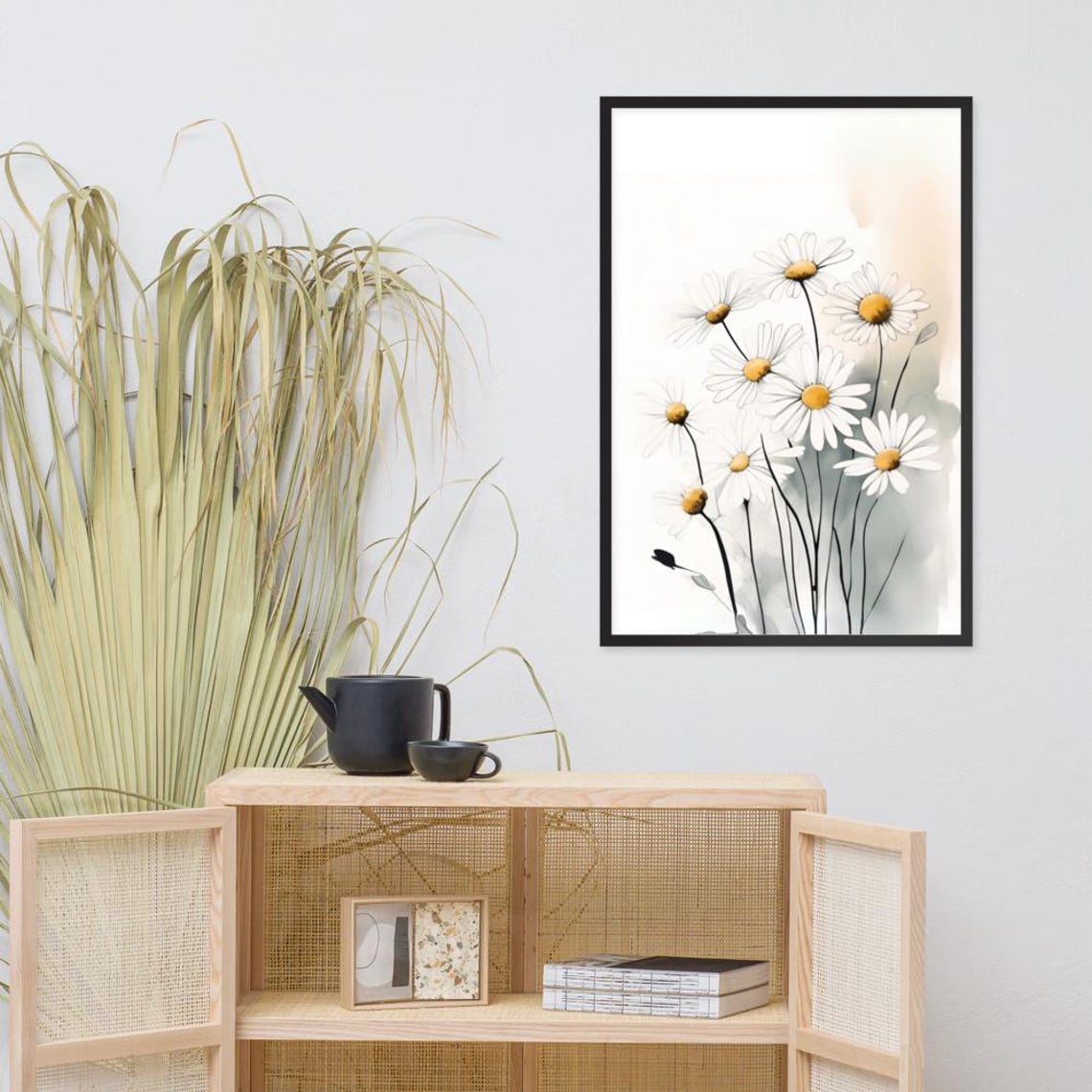 White Daisy Line Drawing Minimalist Botanical Floral Wall Art - Image 5