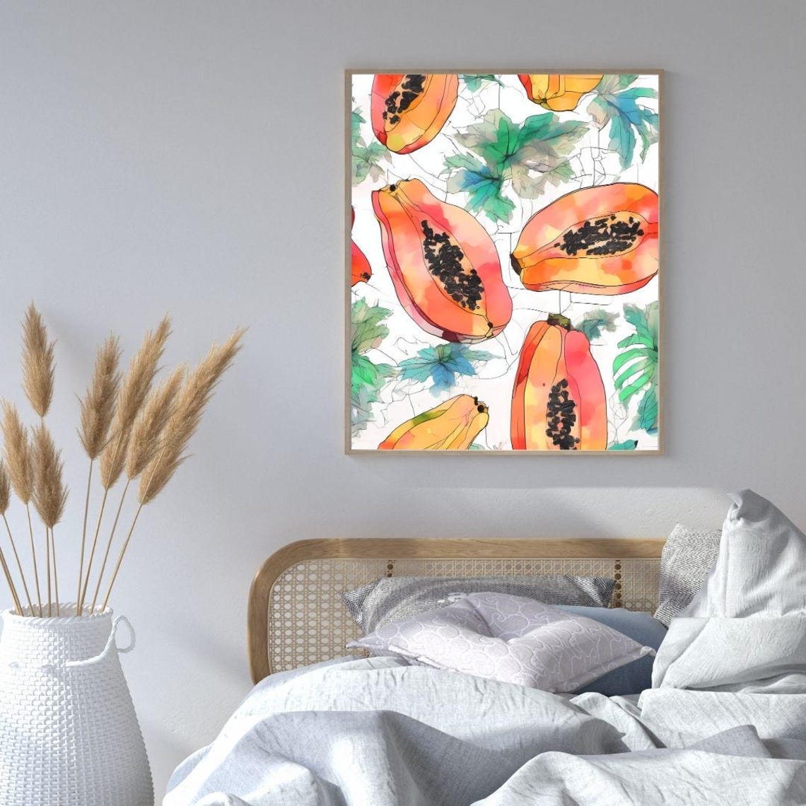 Papaya Watercolor Fruit Pattern Tropical Orange Kitchen Art Print - Image 4