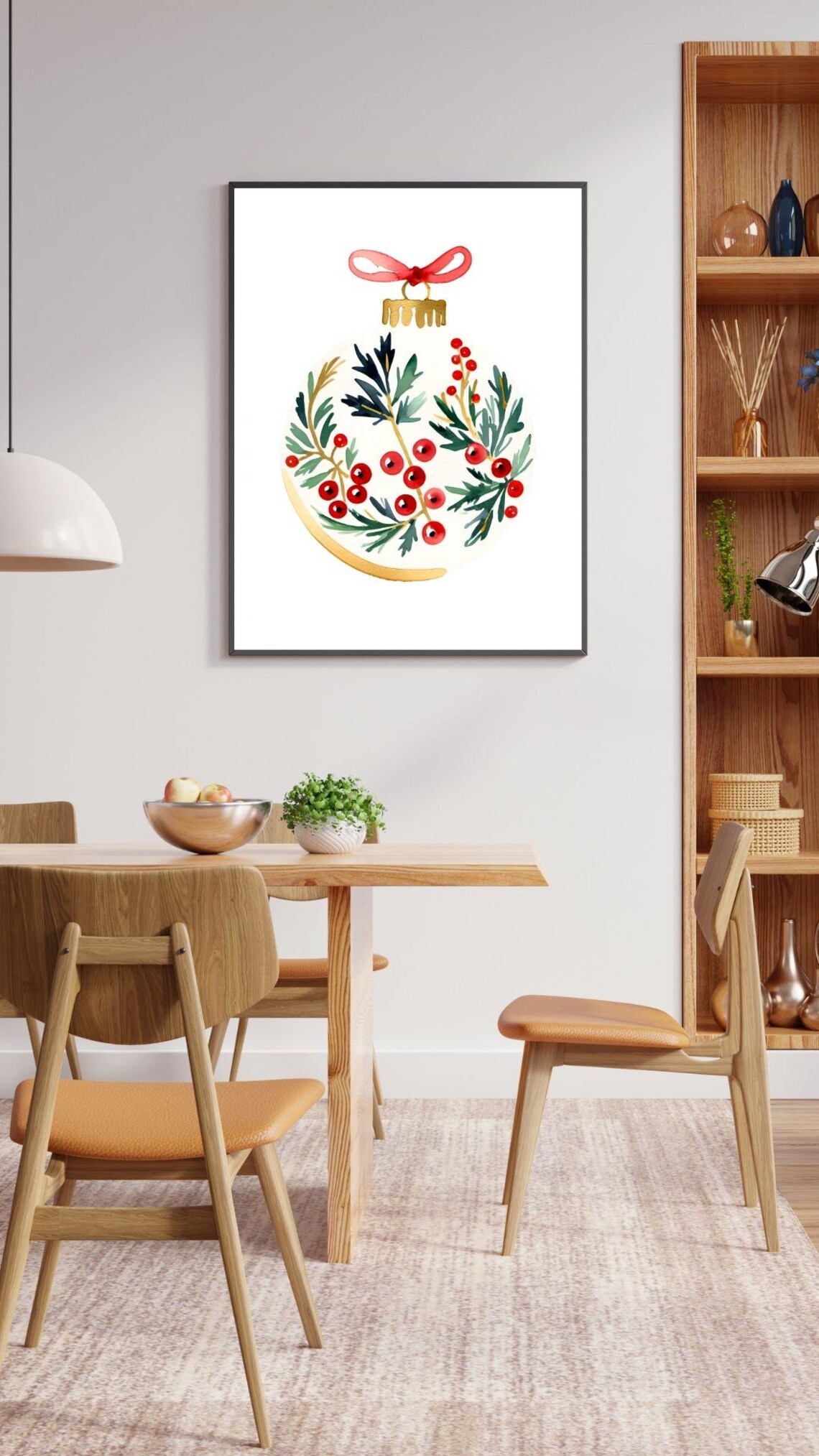 Christmas Ornament Watercolor Holly Berry Bauble Red Holiday Wall Art - Image 4
