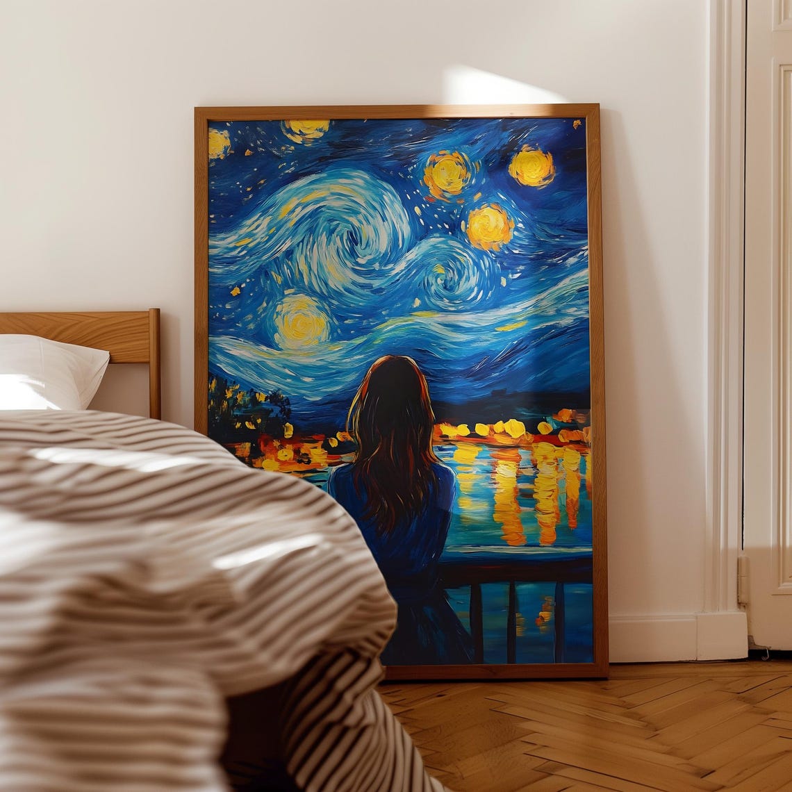 Van Gogh Woman Poster Starry Night Inspired Art Emotional Girl Silhouette Wall Decor For Reflective Boho Interiors - Image 3