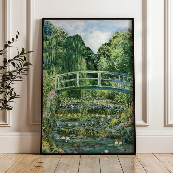 Claude Monet Water Lily Pond Japanese Bridge Poster Impressionist Garden Wall Art