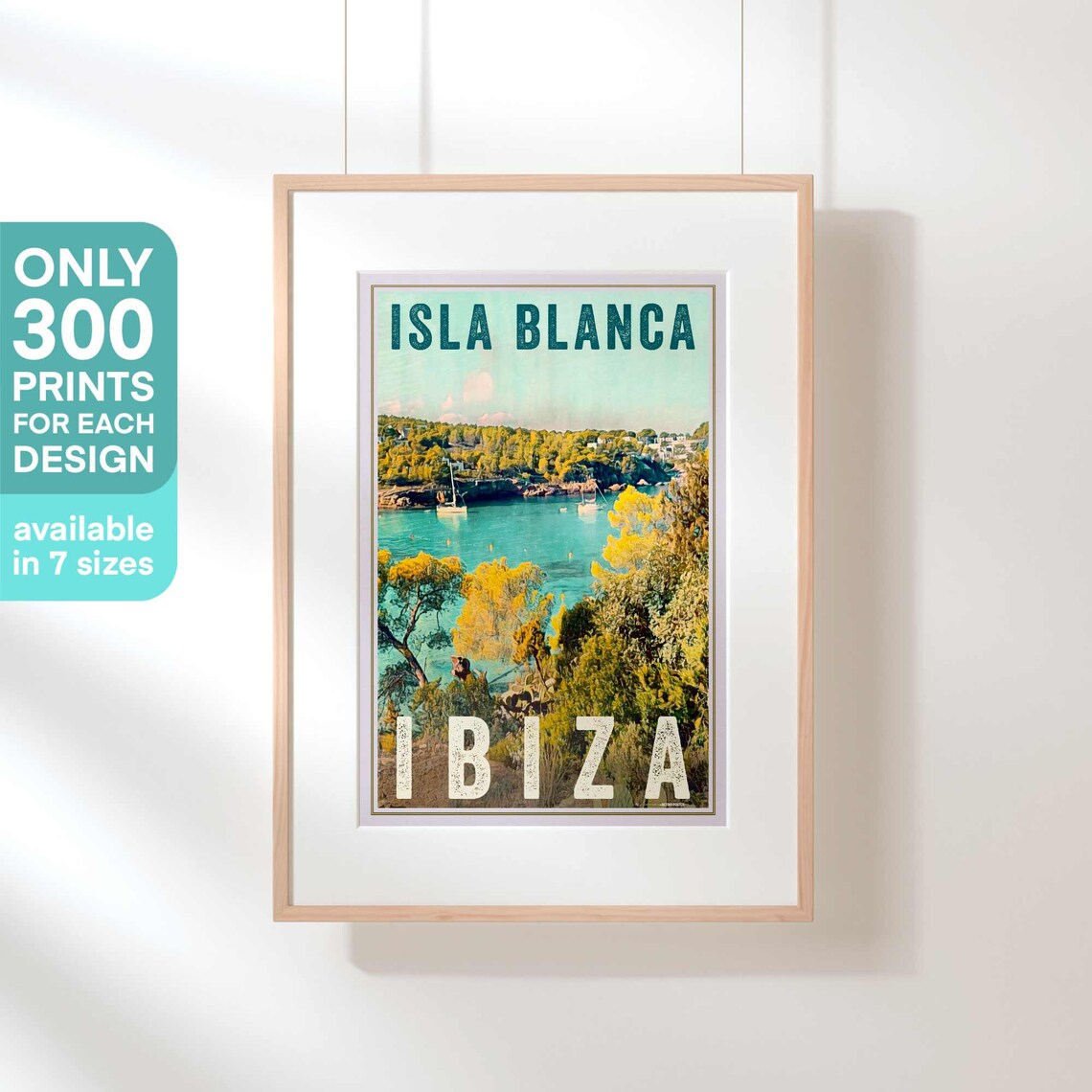 Ibiza Isla Blanca Turquoise Cove Sailboats Spain Retro Travel Poster - Image 3