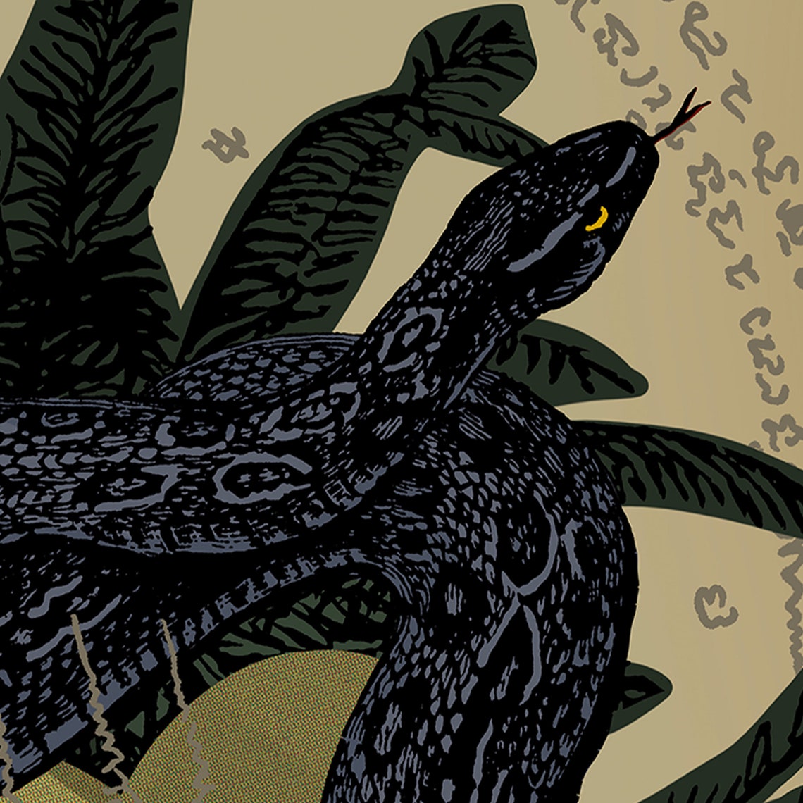 Black Python Snake Sak Yant Tattoo Art Gold Leaves Vintage Poster - Image 4