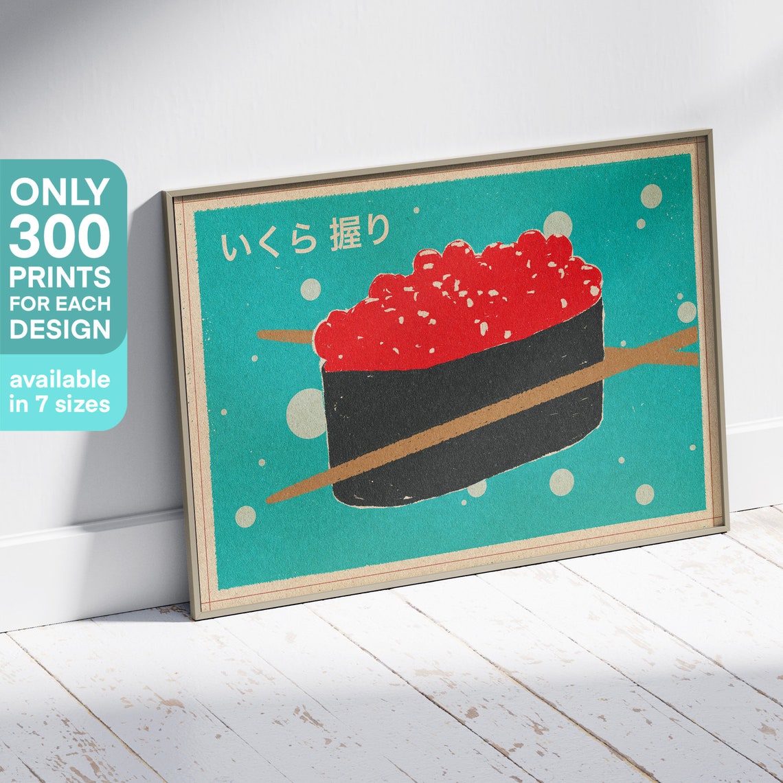 Ikura Nigiri Sushi Pop Art Poster Japanese Salmon Roe Kitchen Decor - Image 3