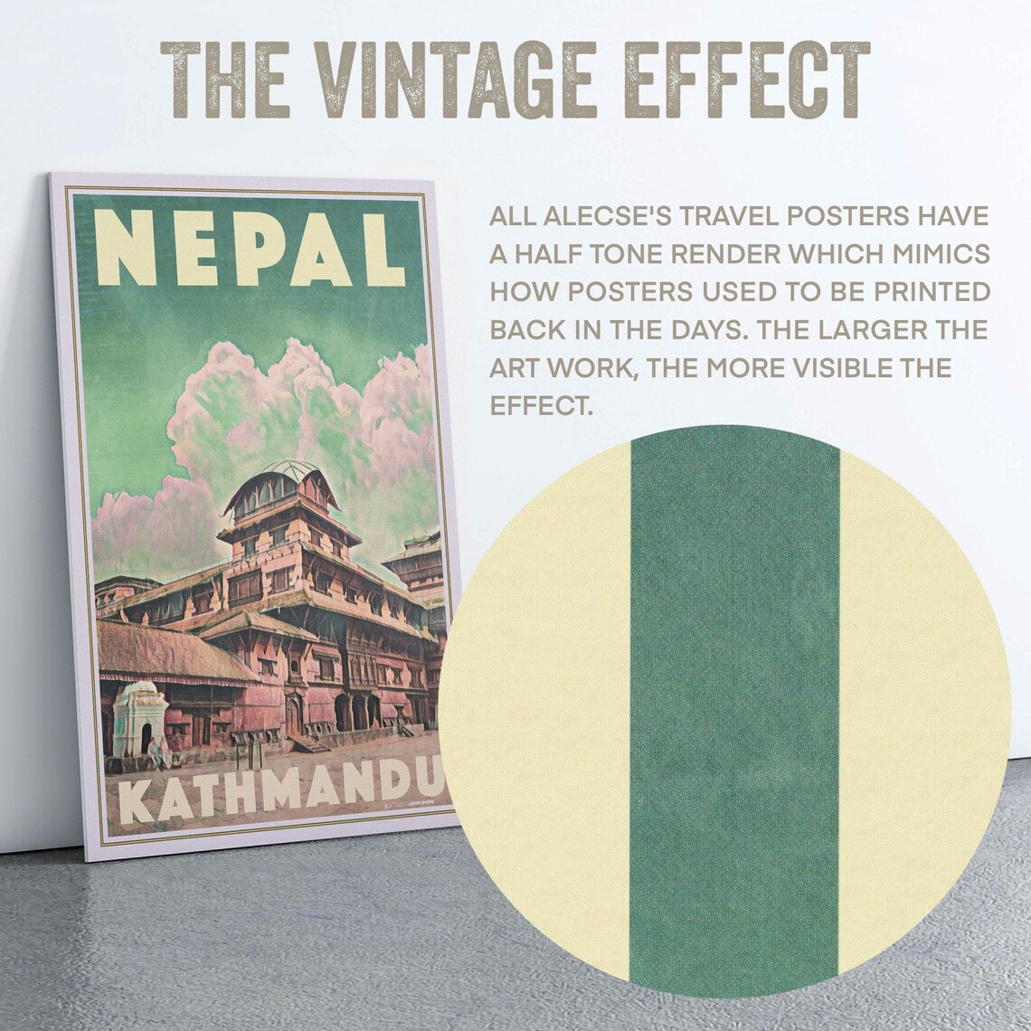 Kathmandu Nepal Himalayan Temple Architecture Vintage Travel Poster - Image 2