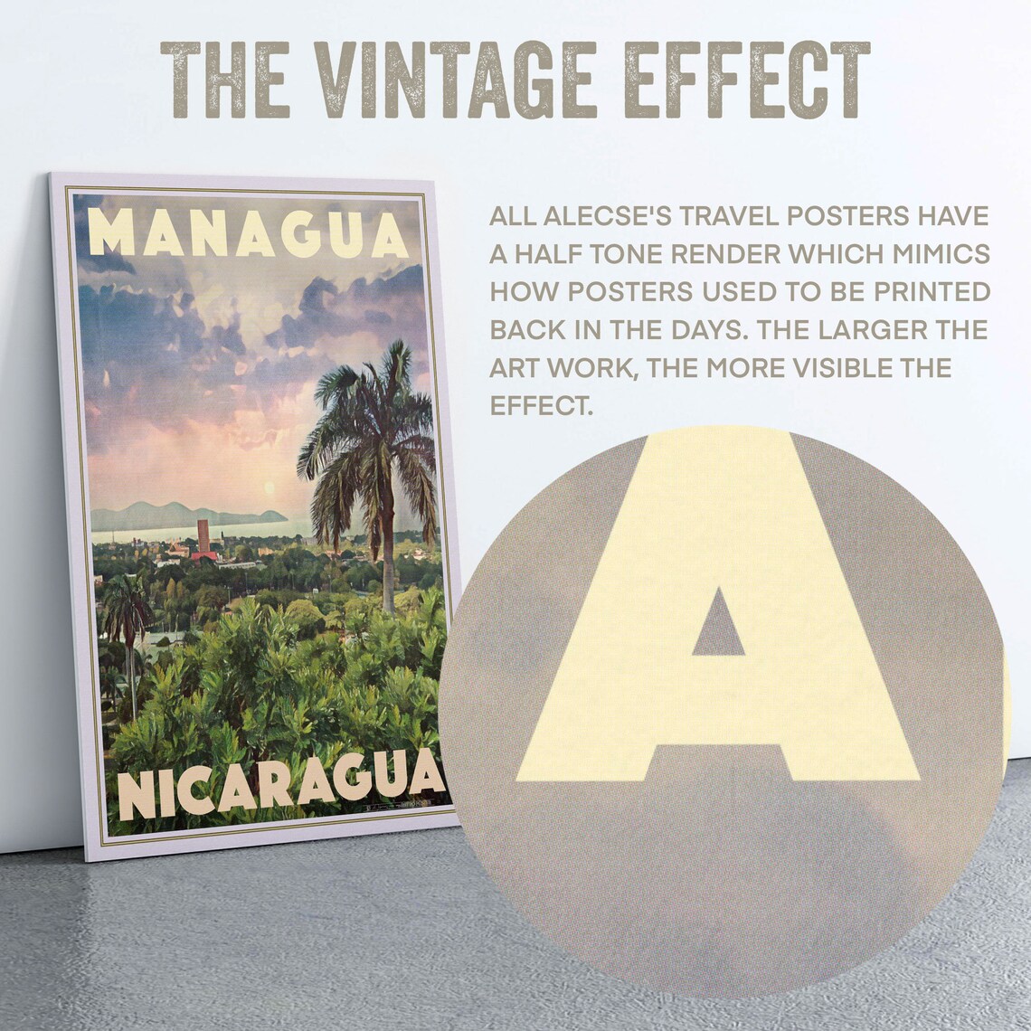 Managua Nicaragua Sunset Skyline Palm Trees Retro Travel Poster - Image 2