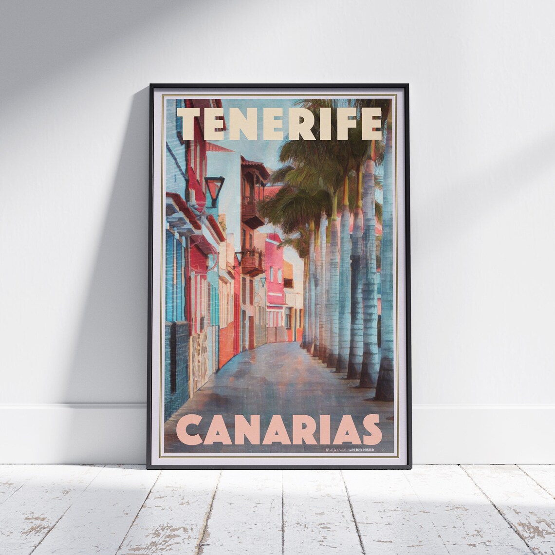 Tenerife Canarias Palm Lined Colonial Street Vintage Travel Poster