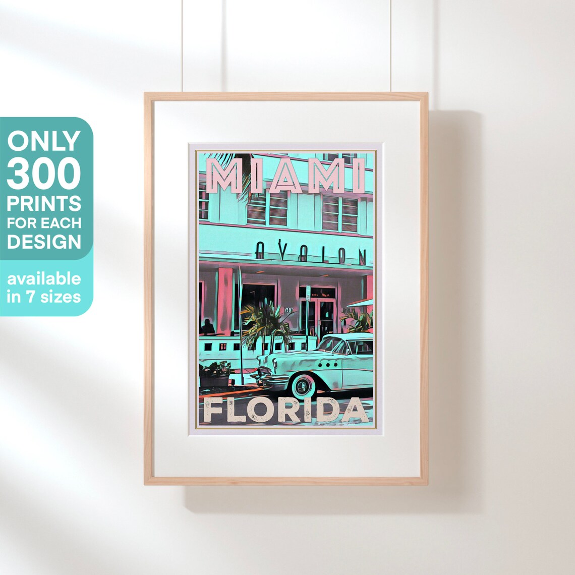 Miami Avalon Art Deco Hotel Classic Car Travel Poster Florida - Image 3