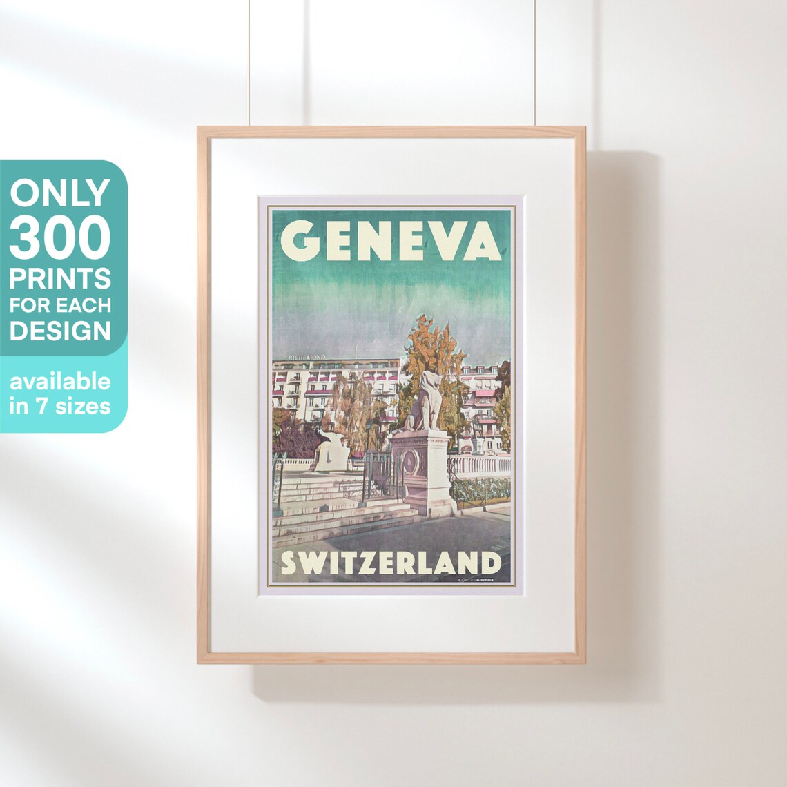 Geneva Switzerland Lion Statue Lakefront Retro City Travel Poster - Image 3