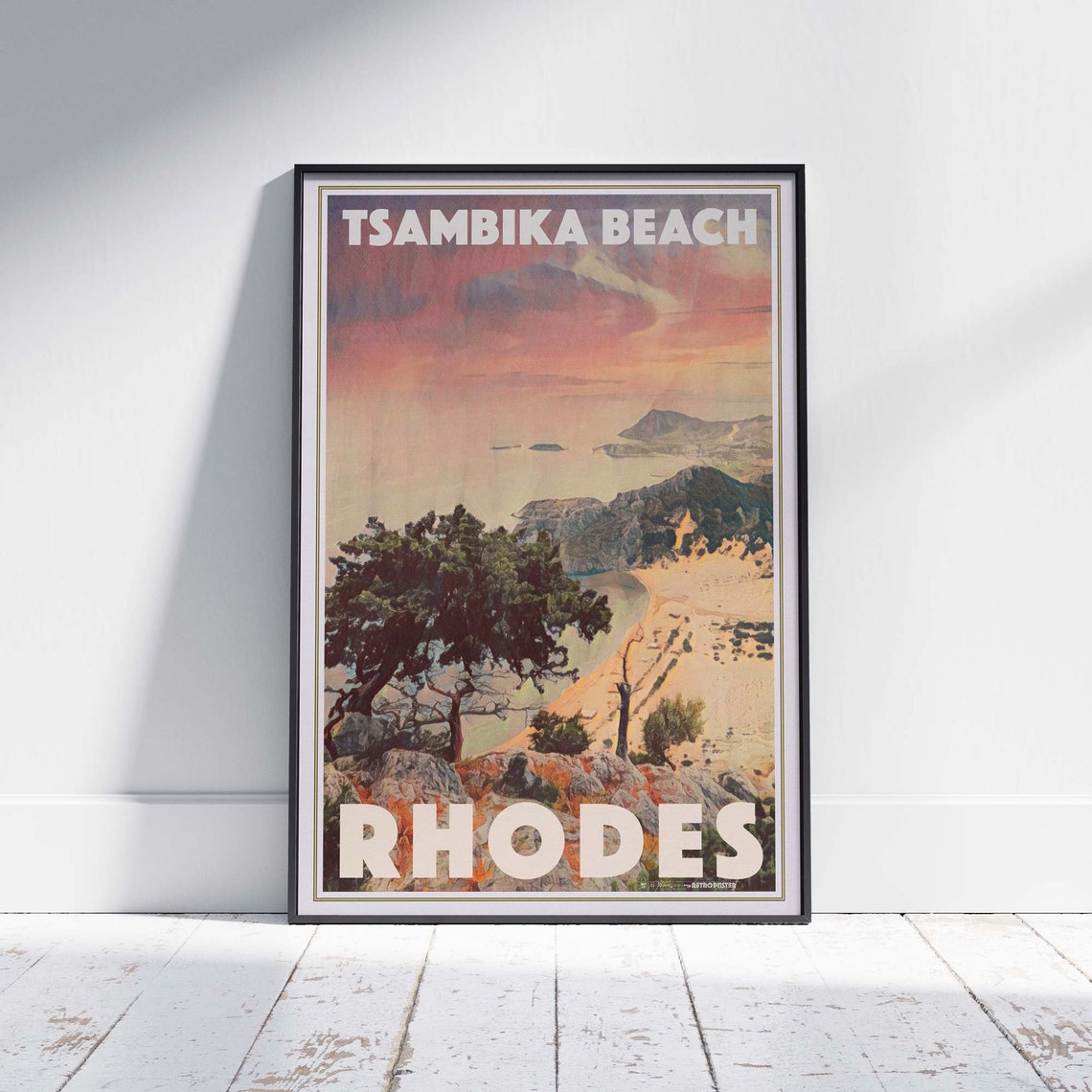 Tsambika Beach Rhodes Greece Coastal Cliff Sunset Travel Poster