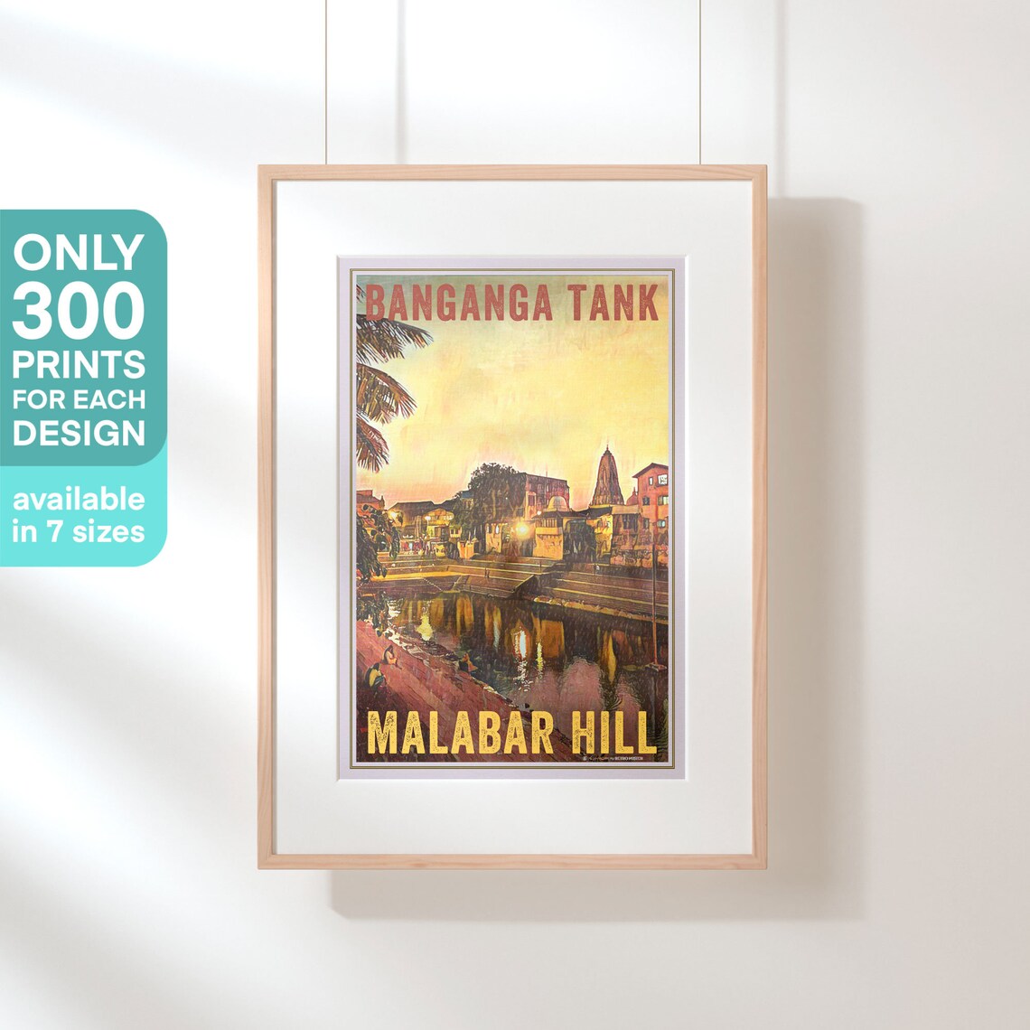 Banganga Tank Mumbai India Vintage Travel Poster Malabar Hill Sunset - Image 3