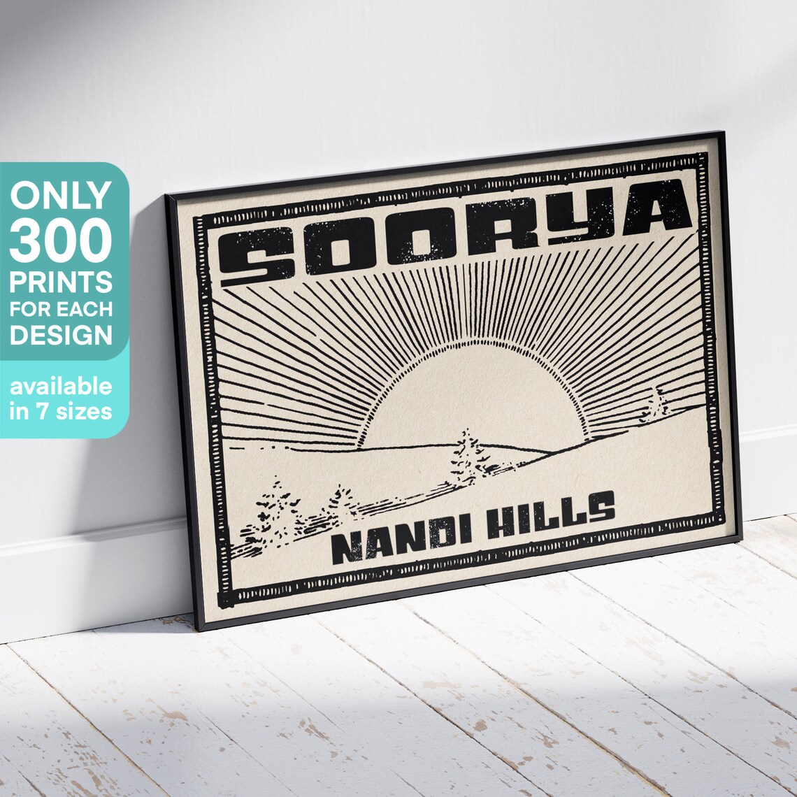 Soorya Sunrise Over Nandi Hills Bold Line Art Vintage India Poster - Image 3
